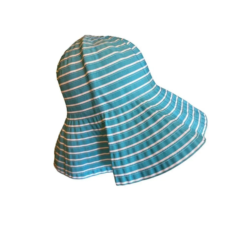 Turquoise & White Striped Polyester Sun Hat‎ By CVS Pharmacy One Size Fits Most